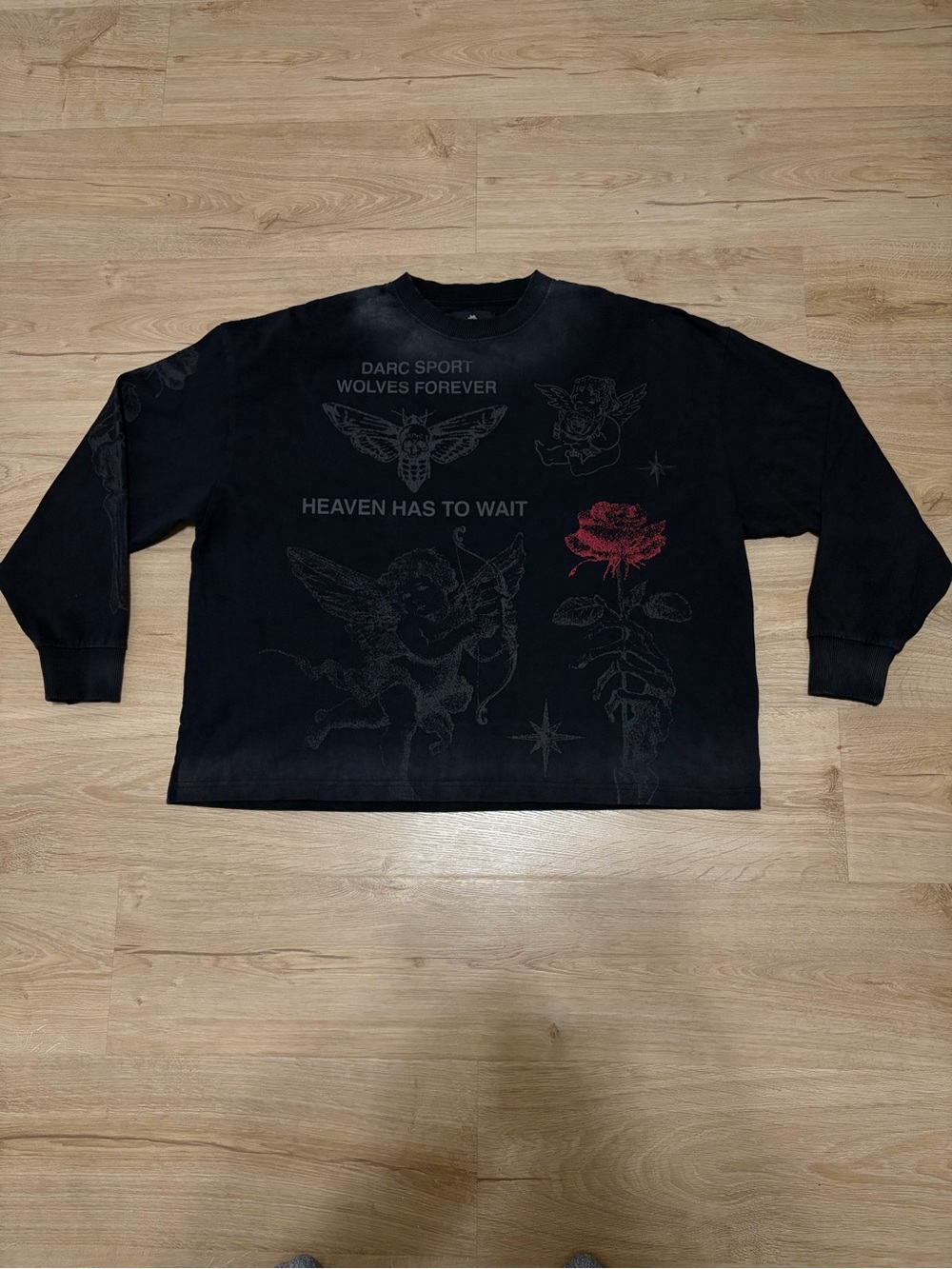 Darc Sport Black Graphic Sweatshirt with Red Rose
